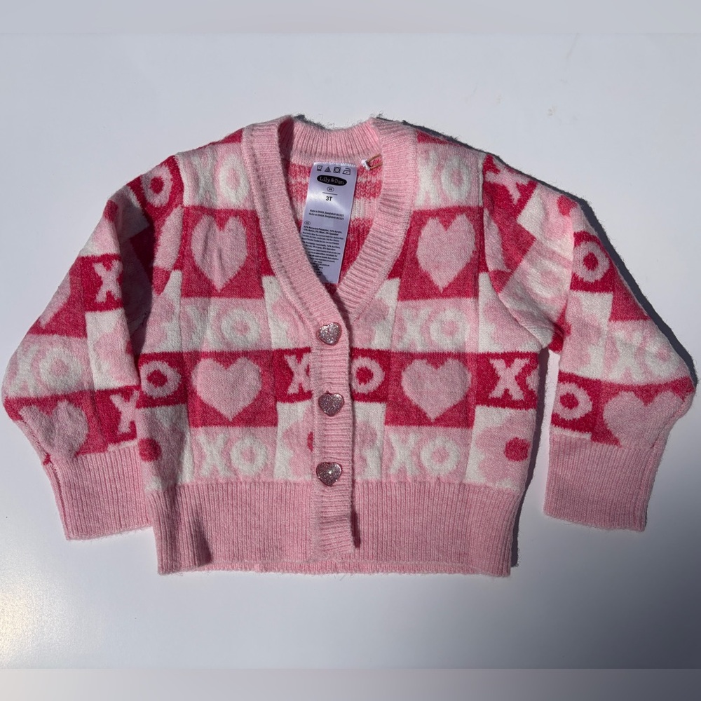 Lily & Dan Cardigan Sweater Hearts Pink 3T Toddler Knit NEW